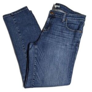 Eileen Fisher Jeans Women 8 Straight Leg Whiskers Mid Rise Blue Organic Cotton